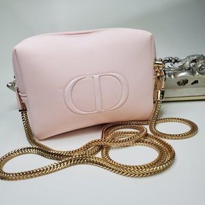 NEW Christian Dior pink CD logo cosmetic make up bag to crossbody
